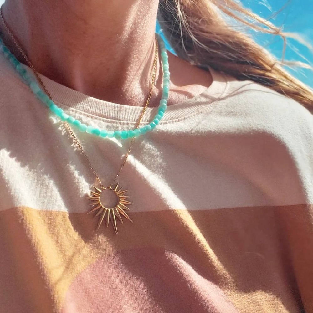 Amazonite Gemstone Necklace Gold Toggle Clasp Removable Baroque Pearl Genuine